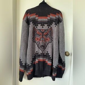 Urban Outfitters Wolf Cardigan Cotton Gray Black Orange Size Extra Large